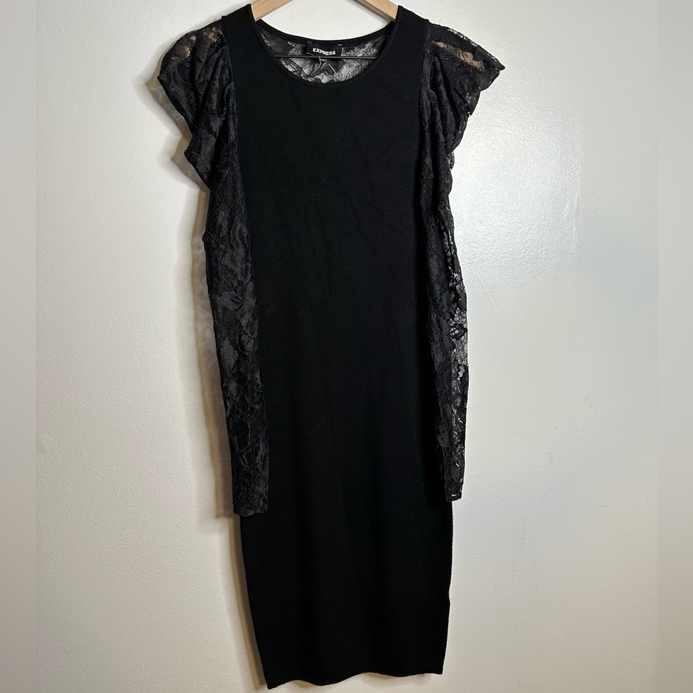 Express Black Body Con Lace Sleeve Dress XS